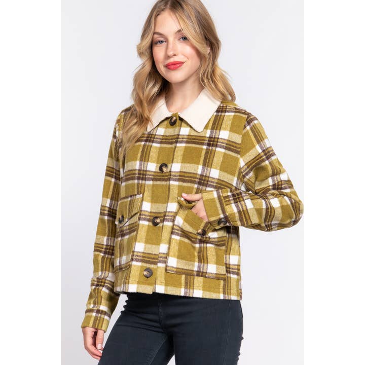 Apolline - Wholesale Shirt Jacket/Shacket - Women's - FAUX FUR COLLAR PLAID SHACKET11