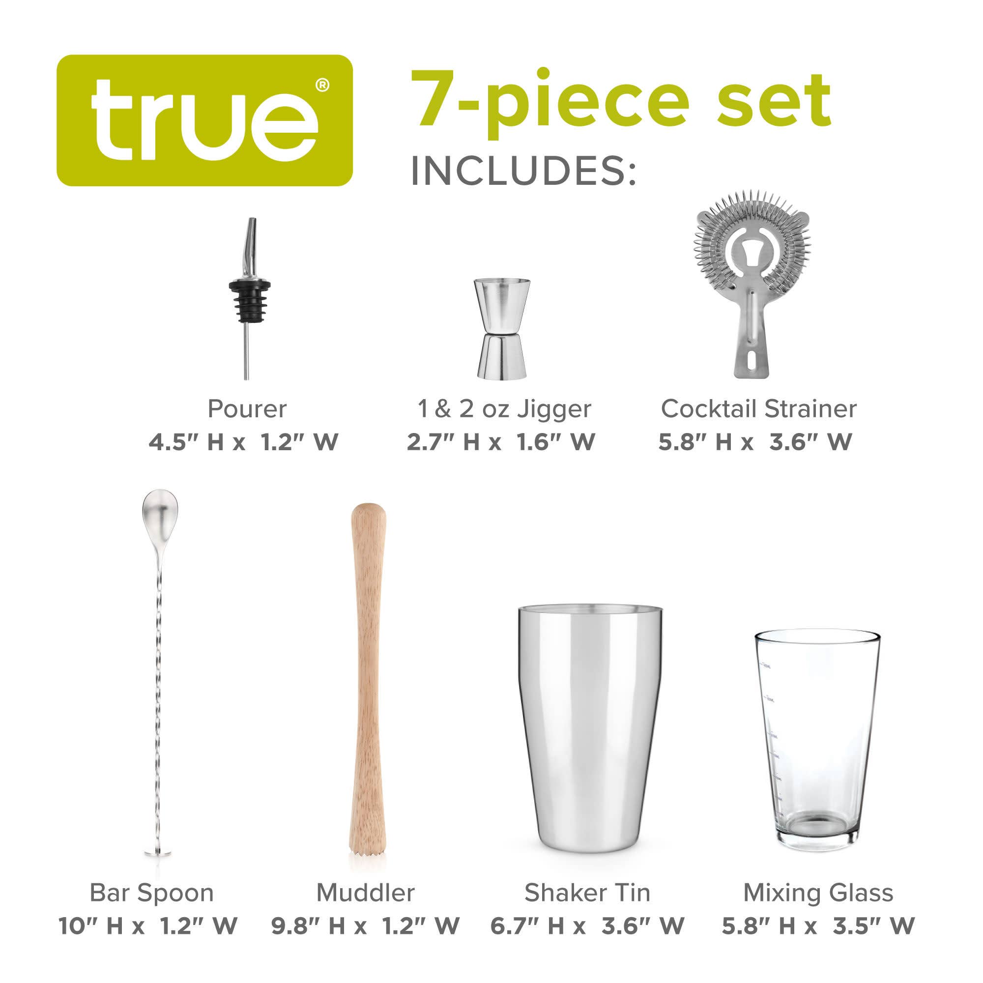 TRUE - Wholesale Bar Tool - Stainless Steel Glass and Wood Bar Tool Set of 76