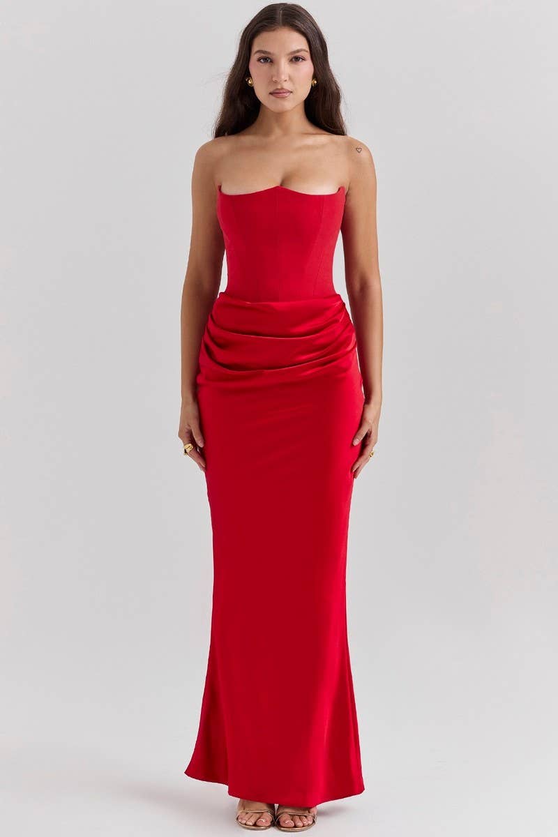 NINEXIS - Wholesale Dress - Women's - CWDMD5492_STRAPLESS BONED FITTED SOLID COLOR MERMAID DRESS1