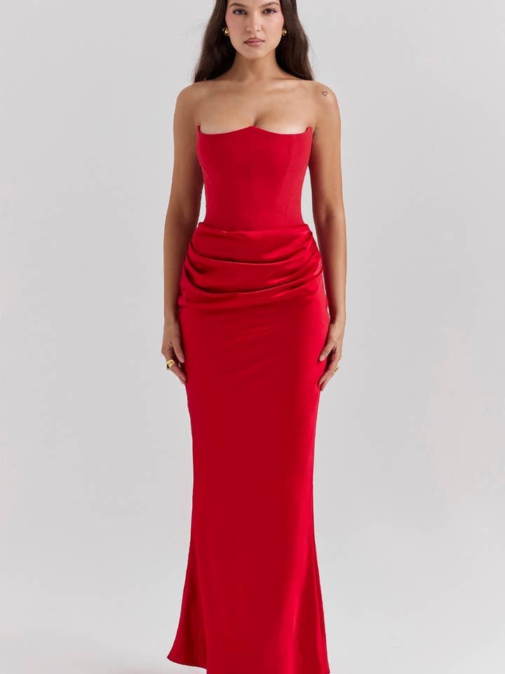 NINEXIS - Wholesale Dress - Women's - CWDMD5492_STRAPLESS BONED FITTED SOLID COLOR MERMAID DRESS1