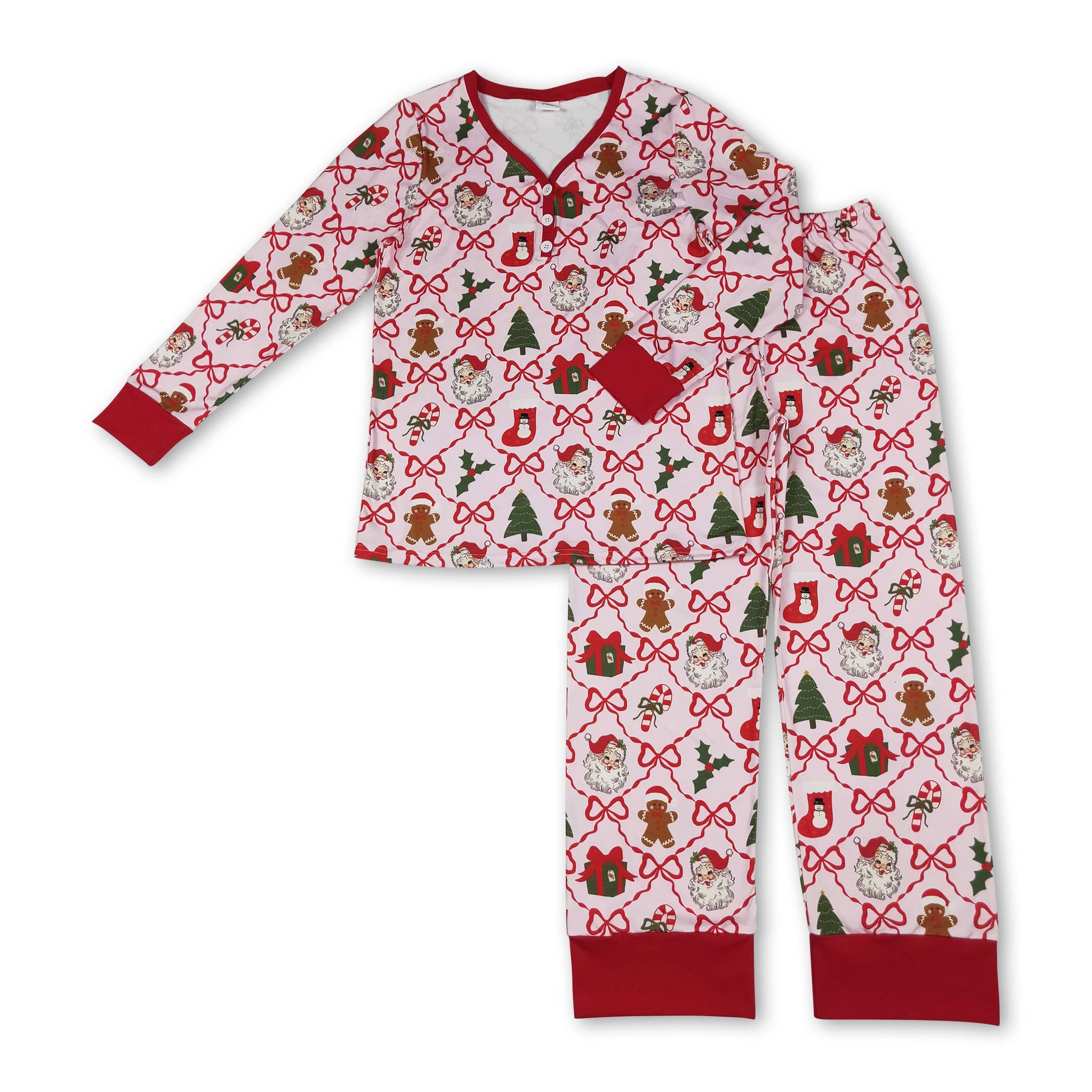 Yawoo Garments - Wholesale Jumpsuit - Baby - Red bow santa gingerbread baby Christmas zipper romper4