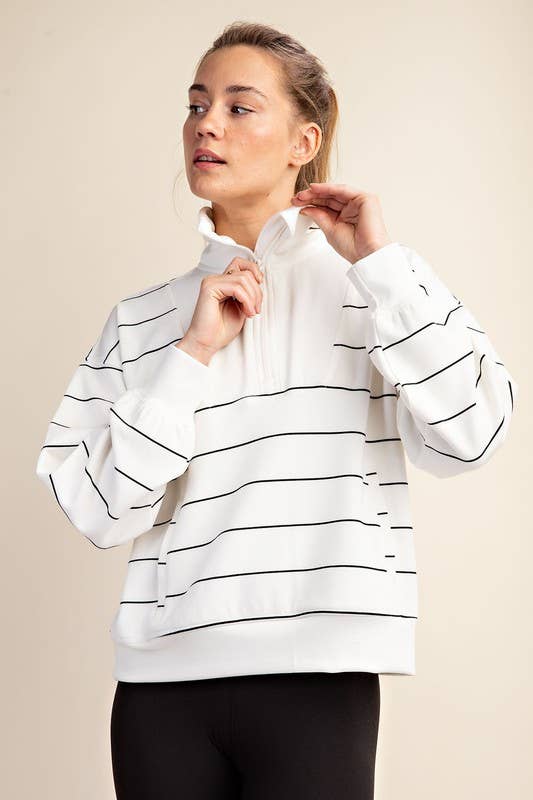 Sunday Morning - Vente Sweat-shirt – femme - T7299PL37 PULL À COL MONTANT À RAYURES ET FERMETURE ÉCLAIR DE GRANDE TAILLE 43