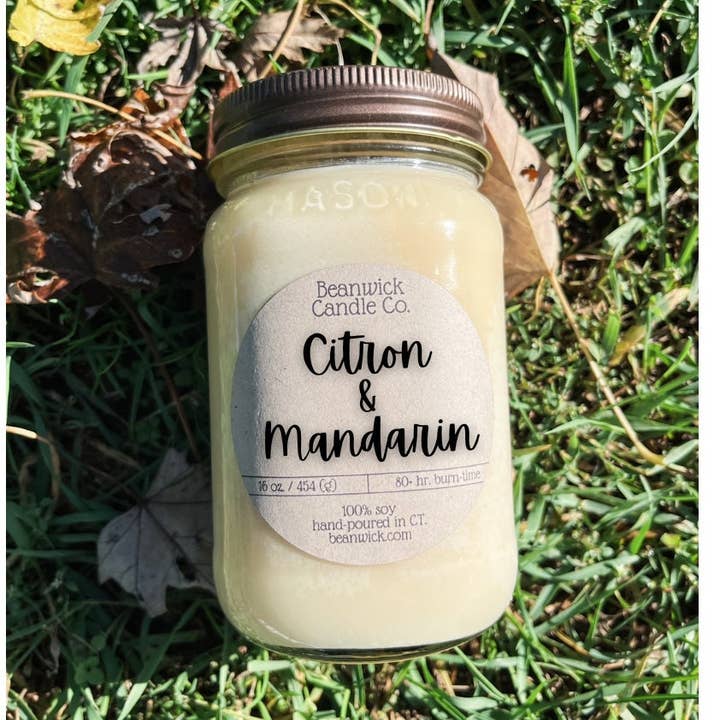 CITRON & MANDARIN sojakaars in Mason Jar Uniek cadeau voor wholesale door Beanwick Candle Co.
