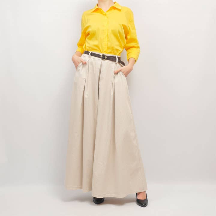Belted wide-leg cotton pants CVA824687 for wholesale by Cecile Wang