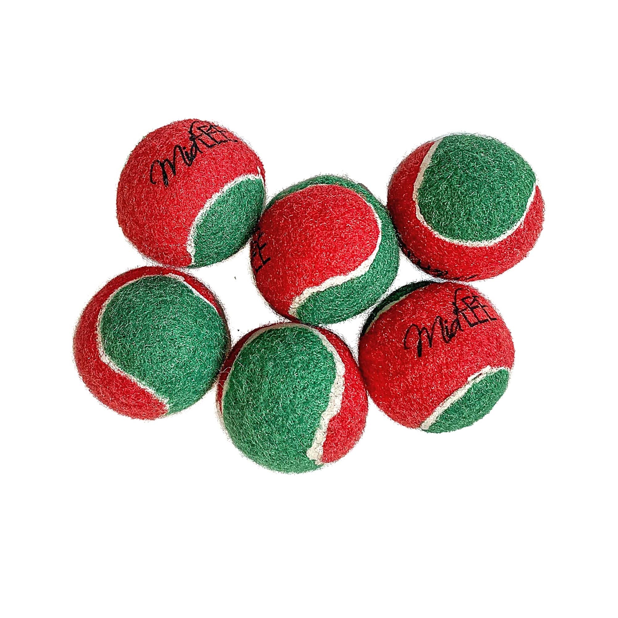 Midlee Designs - Wholesale Pet Squeaky Toy - Dog - Midlee Candy Cane Dog Tennis Balls 1.5" w/ Squeaker-6pk1