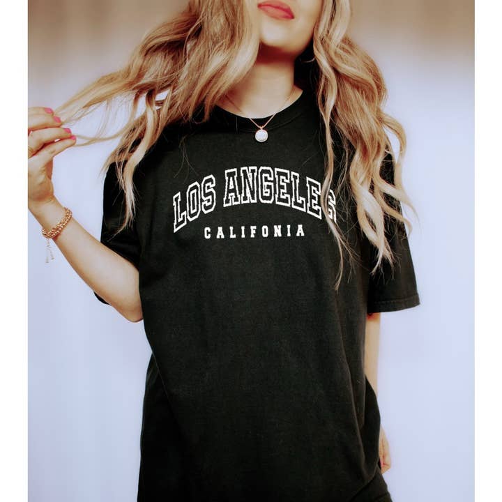 Shamaim - Wholesale Screen Printed T-Shirt - Women's - LOSANGELES CALIFORNIA Garment Dyed Graphic T-Shirt