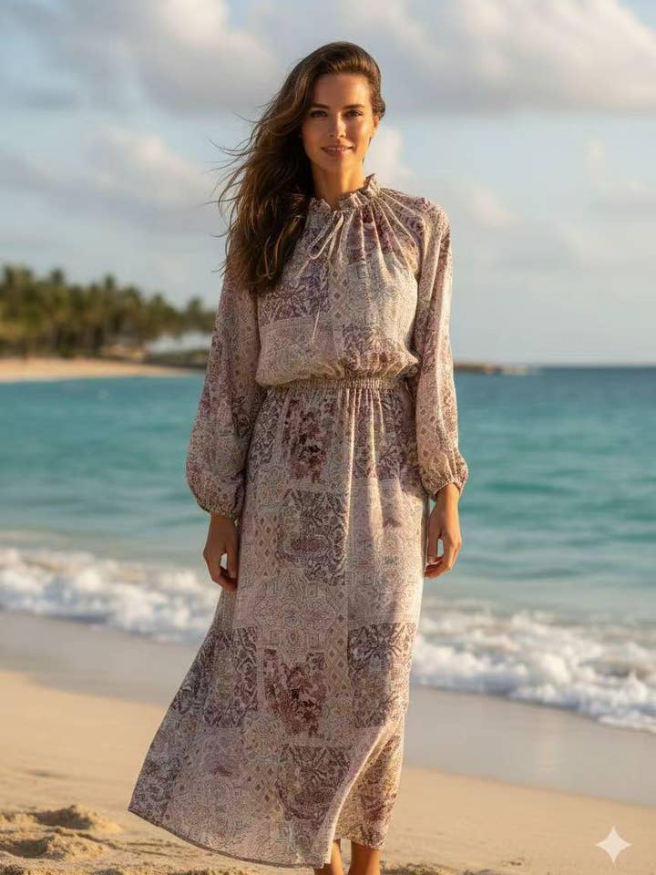 Abito lungo con stampa (02-3628) per la vendita all'ingrosso da parte di aikha