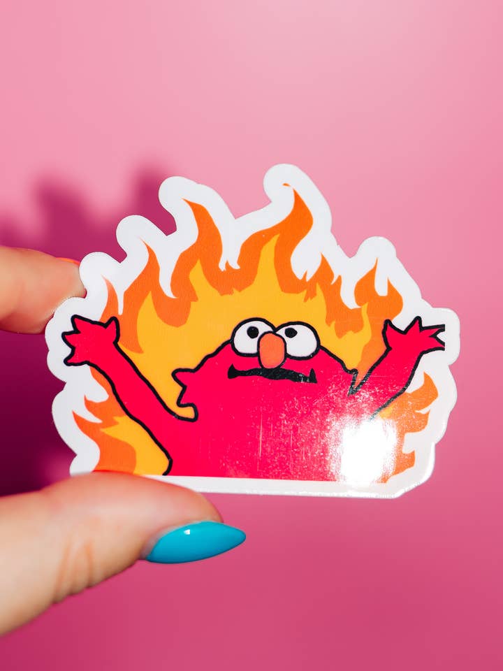 Elmo On Fire klistermärke, Hjälm, Rolig meme, Popkultur för wholesale av ShopSourSweetener