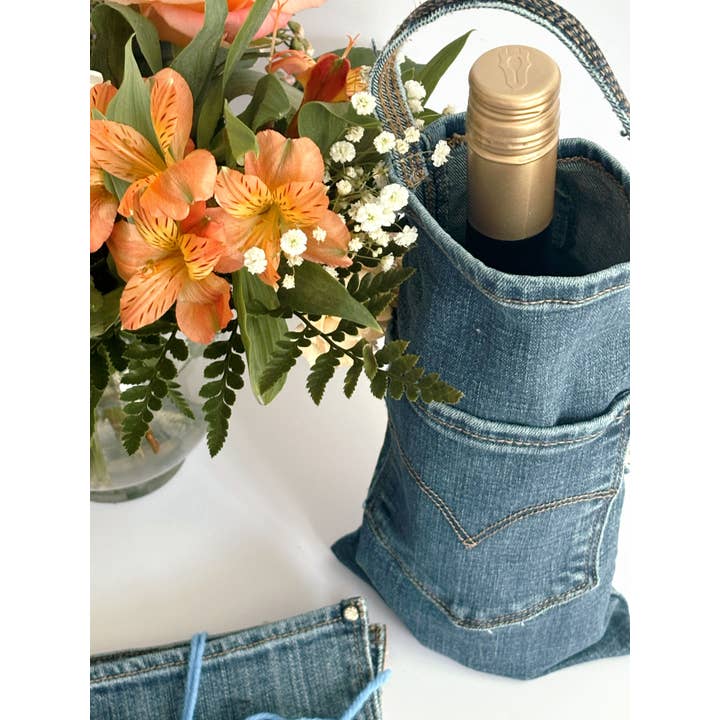 Feelin’Blue. - Wholesale Wine Gift Bag - Repurposed Denim Wine Bag