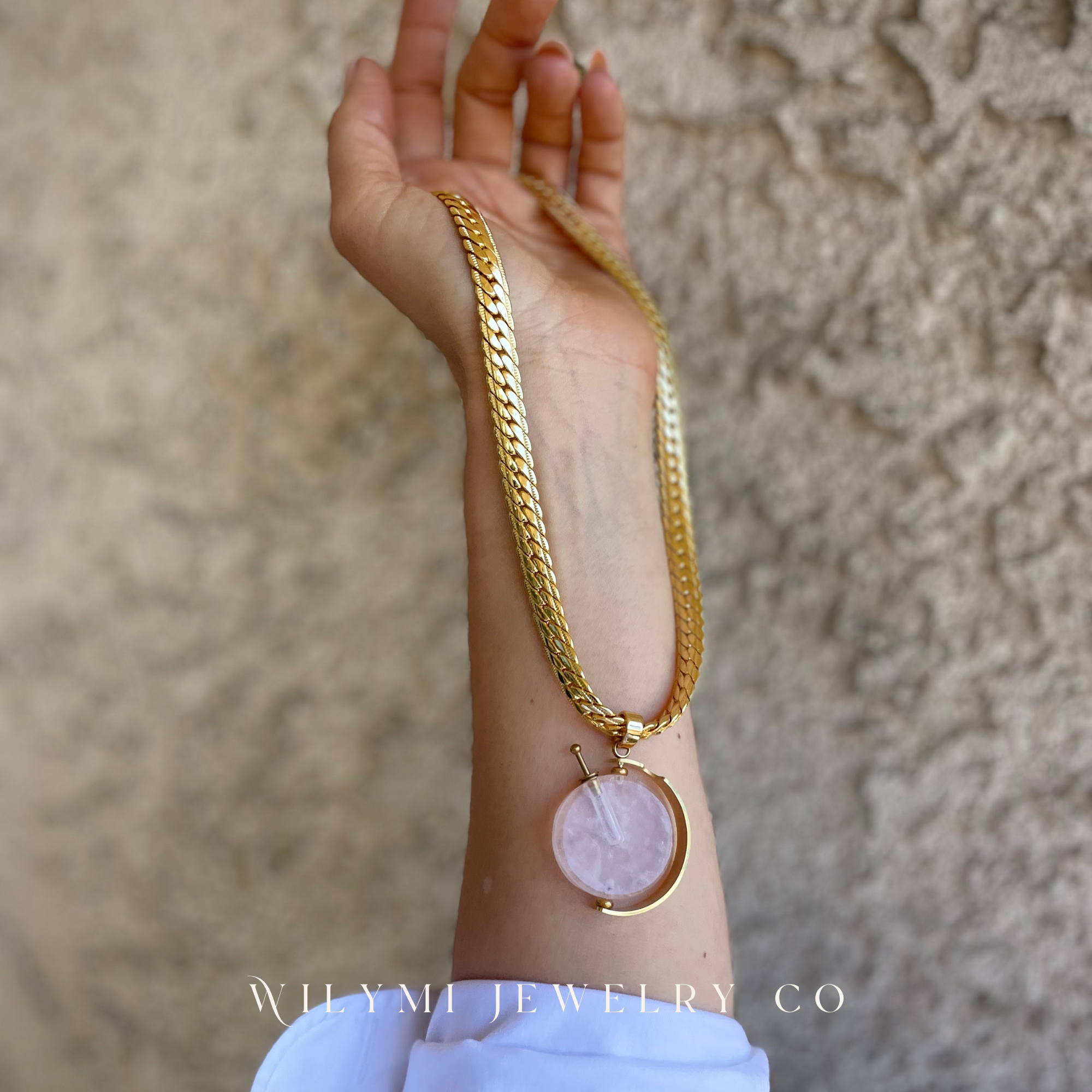 WILYMI Jewelry Co - Wholesale Aromatherapy Necklace - PRESENCE Rose Quartz Aromatherapy Necklace | 24k GF2