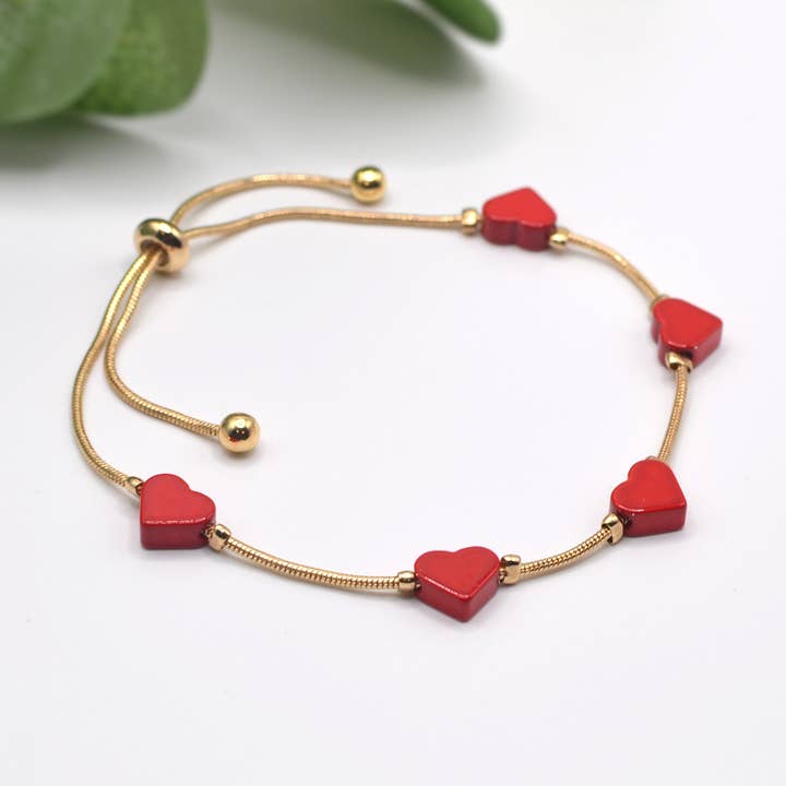 Color Heart Charms Pull Tie Bracelet High-quality Brass for wholesale by StarryNYC