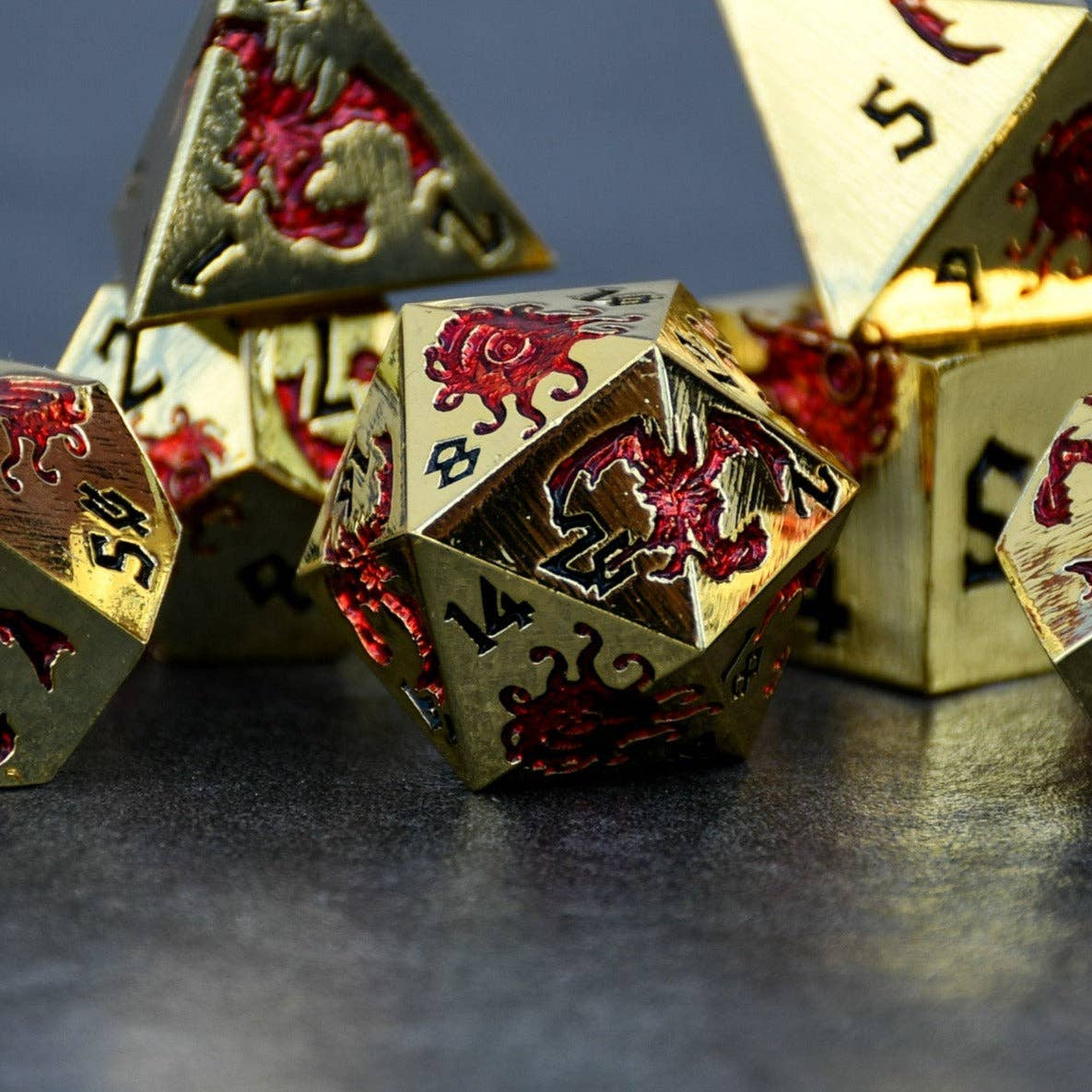 Misty Mountain Gaming - Wholesale Dice - Monster Manual Dice - Gold and Red1