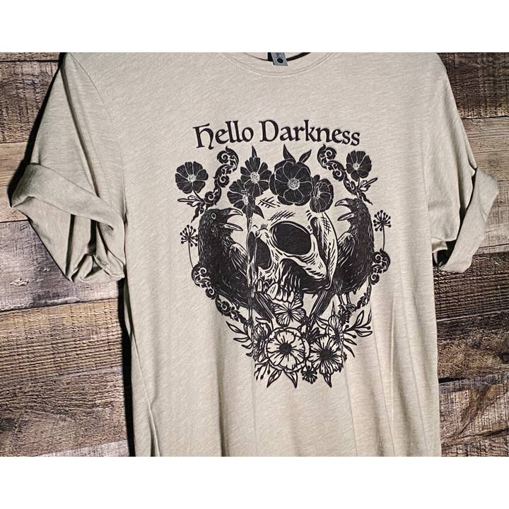 Outer Place - Wholesale Screen Printed T-Shirt - Women's - Hello Darkness My Old Friend | Crow and Skull Tee