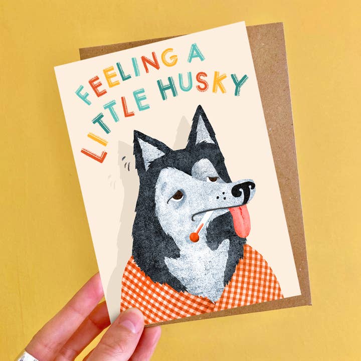 Emily Nash Illustration Greeting Cards - Vendita all'ingrosso Biglietti di auguri di pronta guarigione - Biglietto di auguri di pronta guarigione divertente con cane husky.1