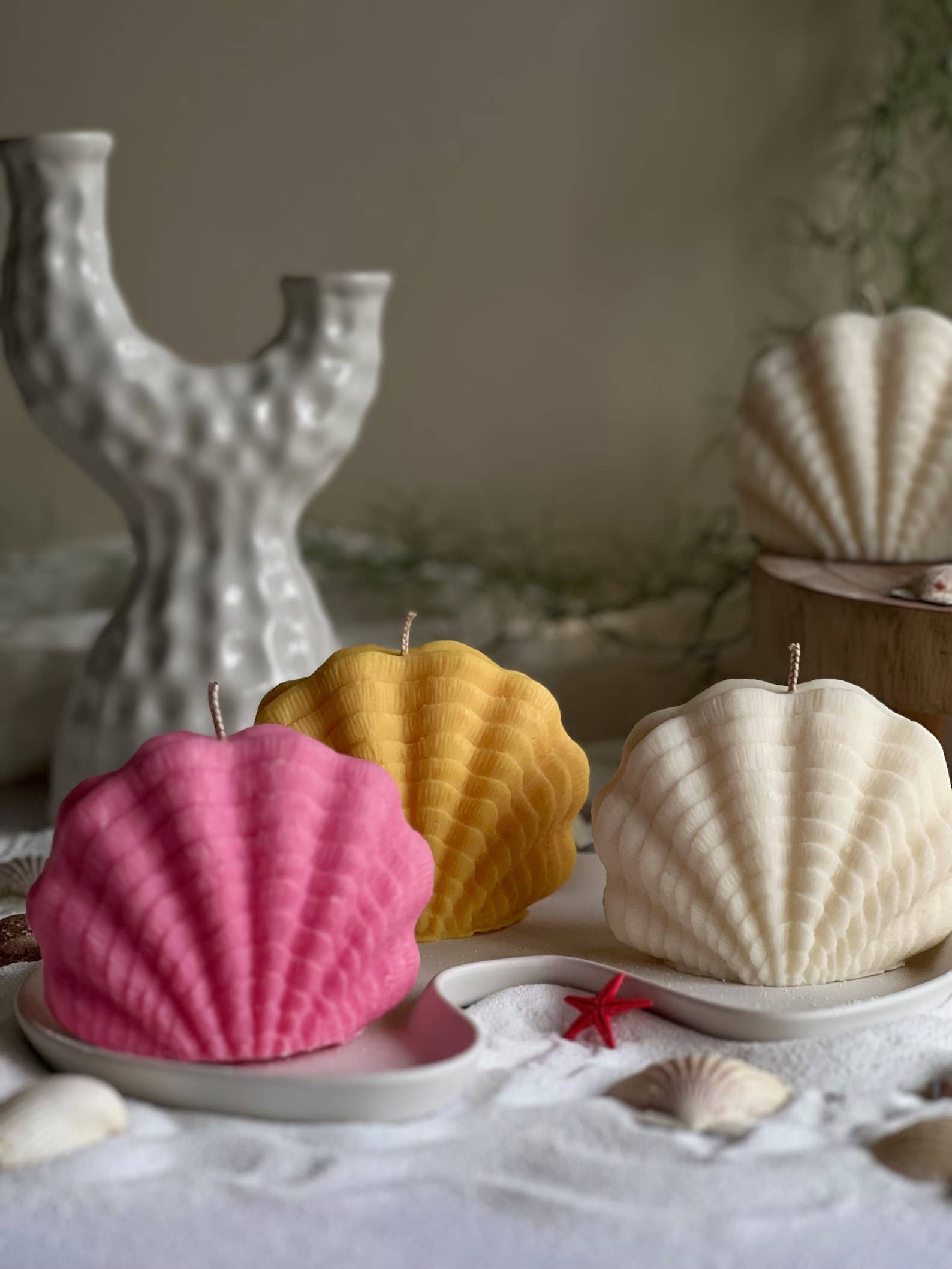 Maison Bohiti – Engroshandel Gavelys – Store Sea Shell-stearinlys Søjlelys Sommerlys Sojavoks2