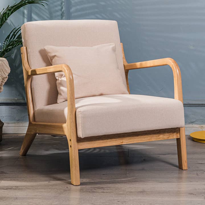 OHAMA Wood and Beige Fabric Lounge Chair for wholesale by Nordlys