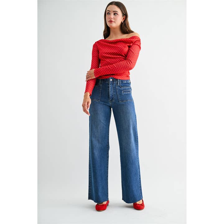 Hoge taille, brede opgestikte zak voor wholesale door Mica Denim