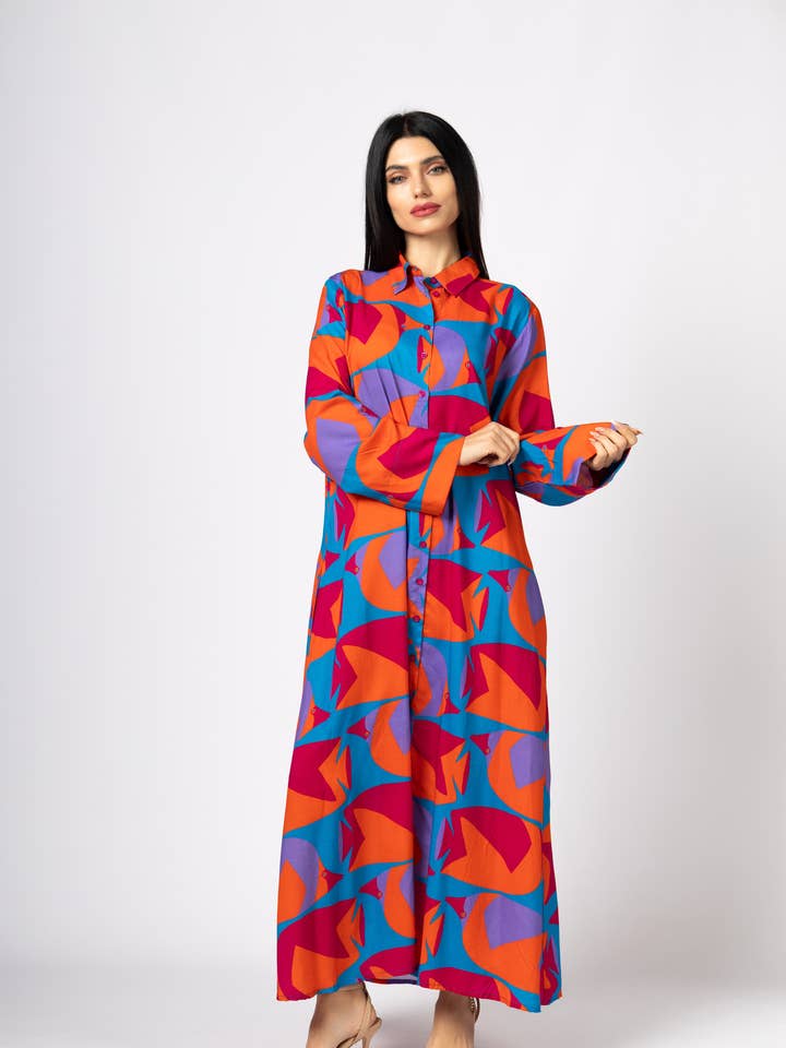 FG - 416 Futuristic Aquatic Purple Shirt Dress for wholesale by FAME GREECE