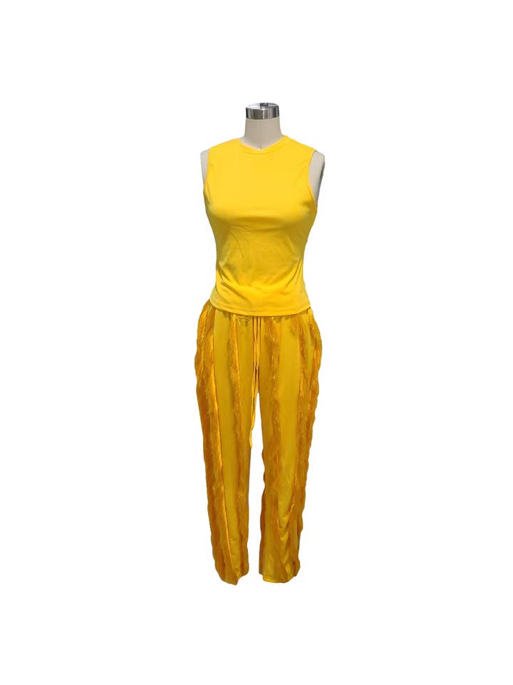 MB Fashion Wholesale - Wholesale Top & Pant Set (NOT Loungewear) - Women's - MB FASHION Sleeveless Fringe Tank Top and Pants Set 220LY39