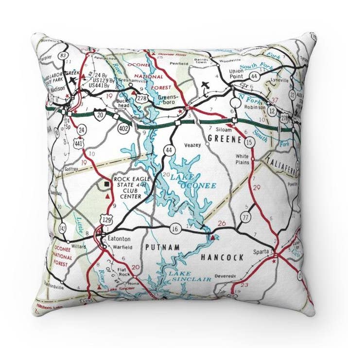 Daisy Mae Designs - Wholesale Throw/Decorative Pillow - Lake Oconee Georgia Map Pillow – 18" Square Throw Pillow0