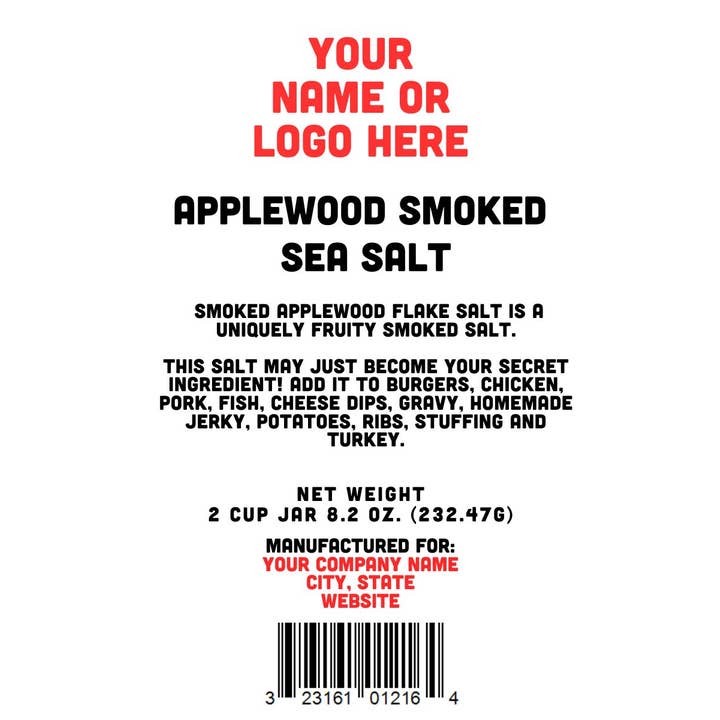 Applewood Smoked Sea Salt - Custom Logo - 2 Cup Jar for wholesale by Rachel's Spice Company