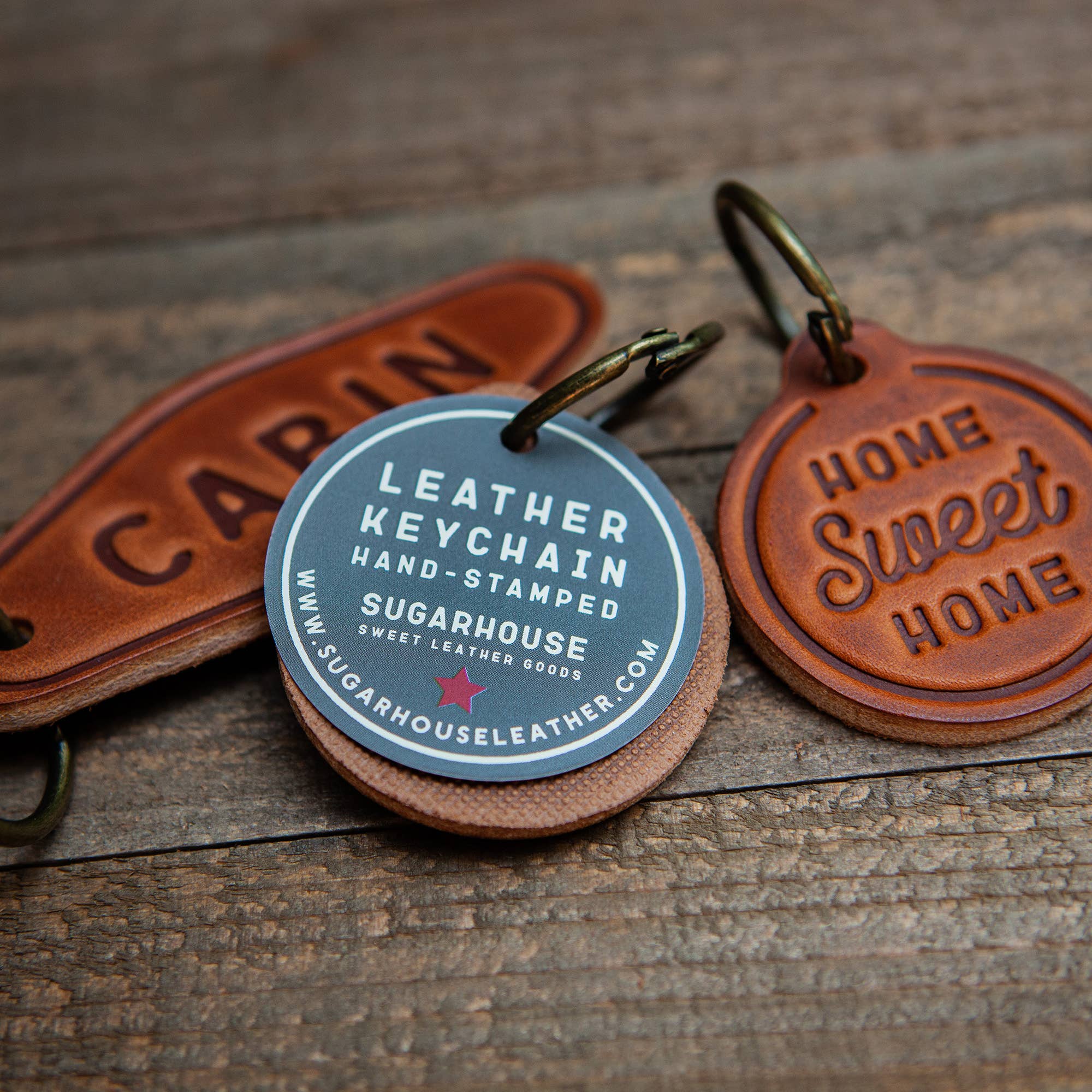 Stamped sales leather keychain