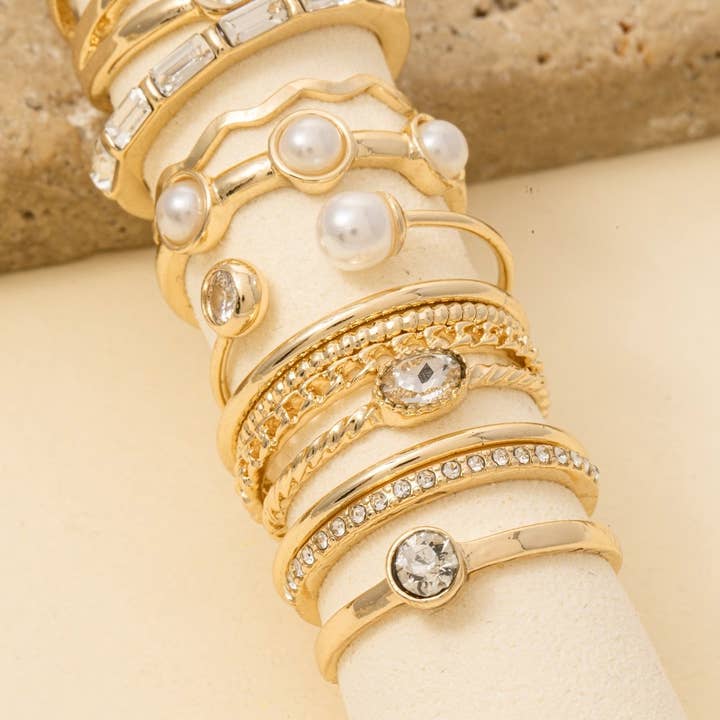 GDCRM Assorted Twelve Piece Pearl Ring Set for wholesale on Faire1