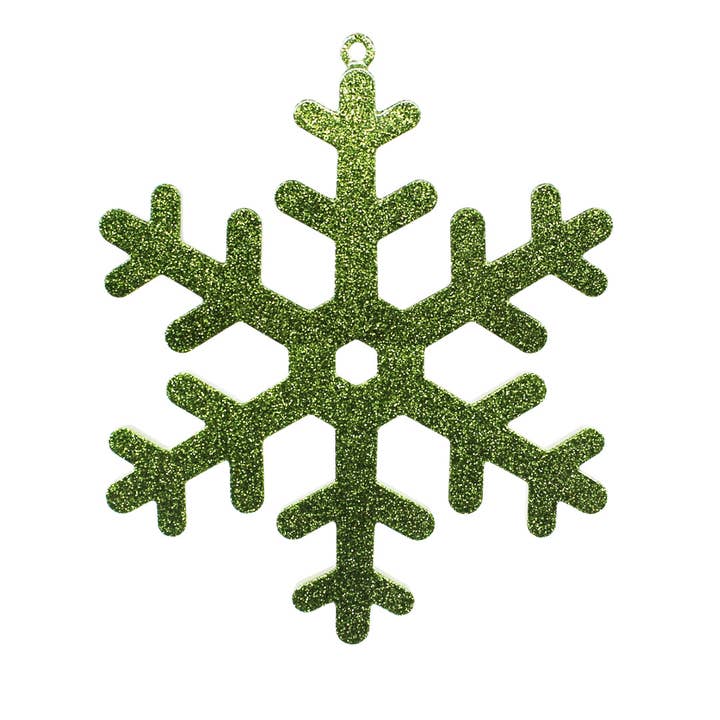 Glitter Snowflake Ornament, Light Green, 7-inch for wholesale by Very Christmas