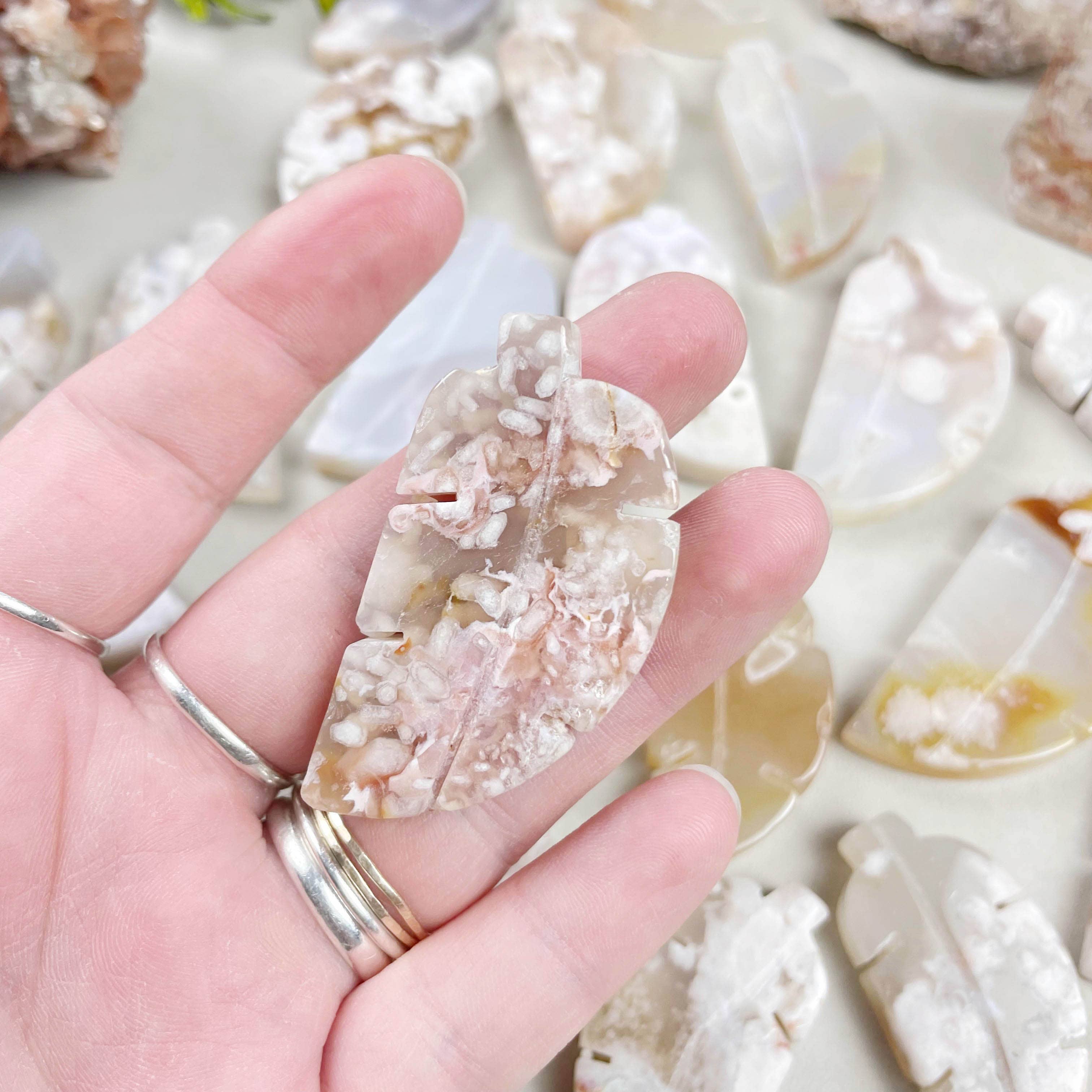 Ewelina Pas Jewelry - Wholesale Spiritual Stone/Crystal - Flower Agate Leaf Carving1