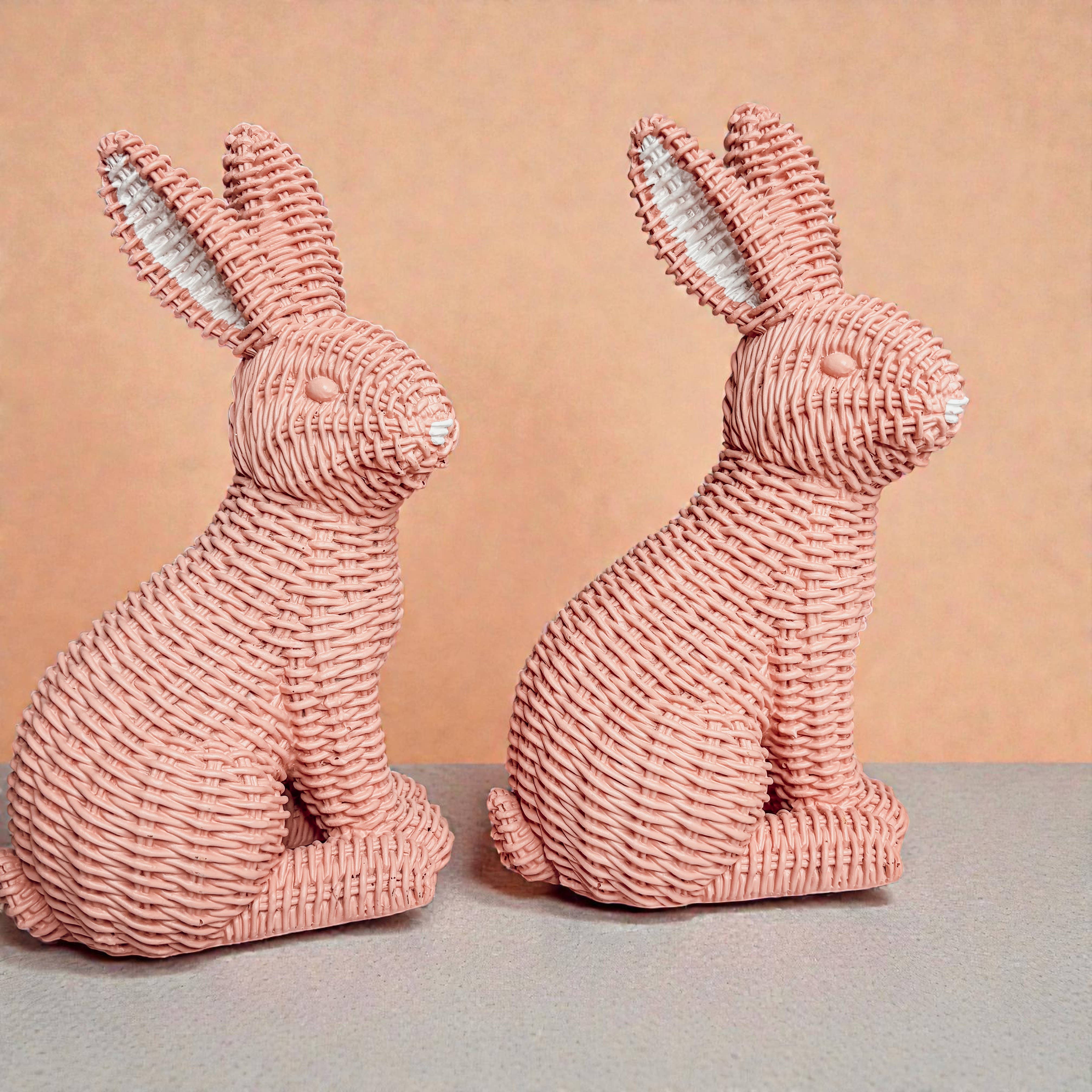 Gia Roma - Wholesale Sculpture - Easter Farmhouse Home Decor, Resin Bunny Figurine Rattan 35