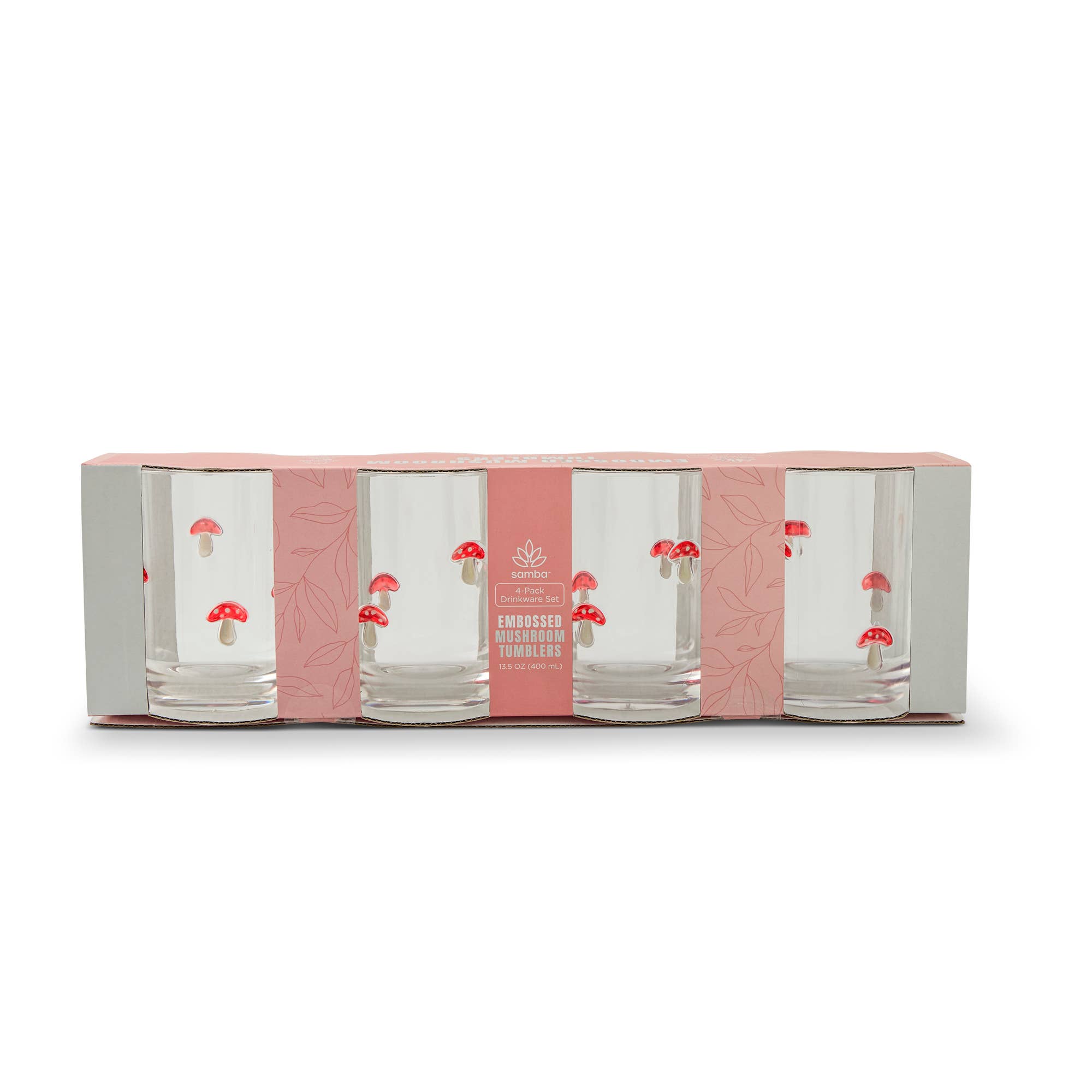 Core Home - Wholesale Drinking Glass/Cup - 4pk 13.5oz Embossed Tumbler - Red Mushroom2