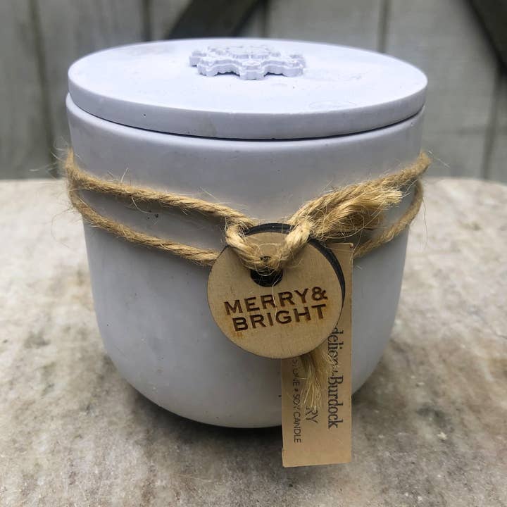 Dandelion+Burdock - Wholesale Jar/Filled Candle - Merry & Bright soy wax candle, hand-cast in Hydrostone