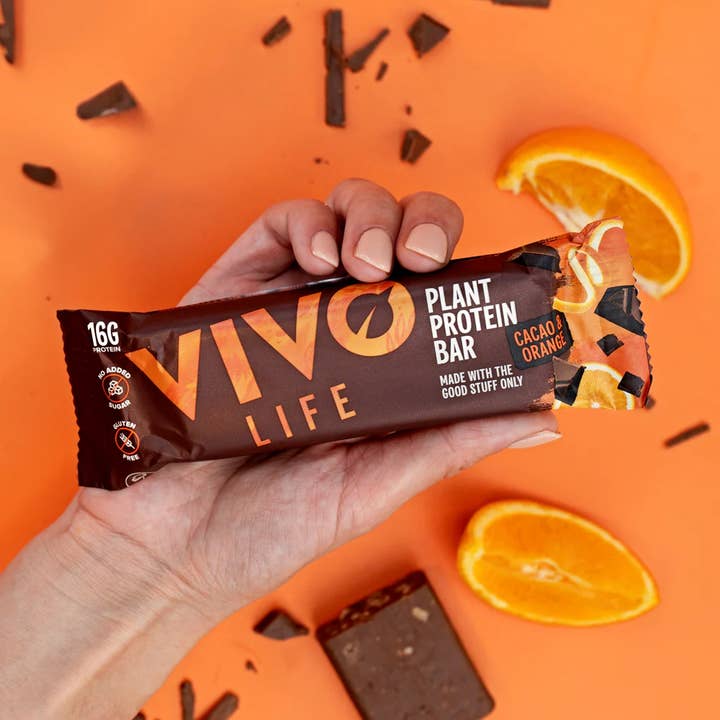 Plant Protein Bar: Cacao & Orange (Box 12) for wholesale by Vivo Life