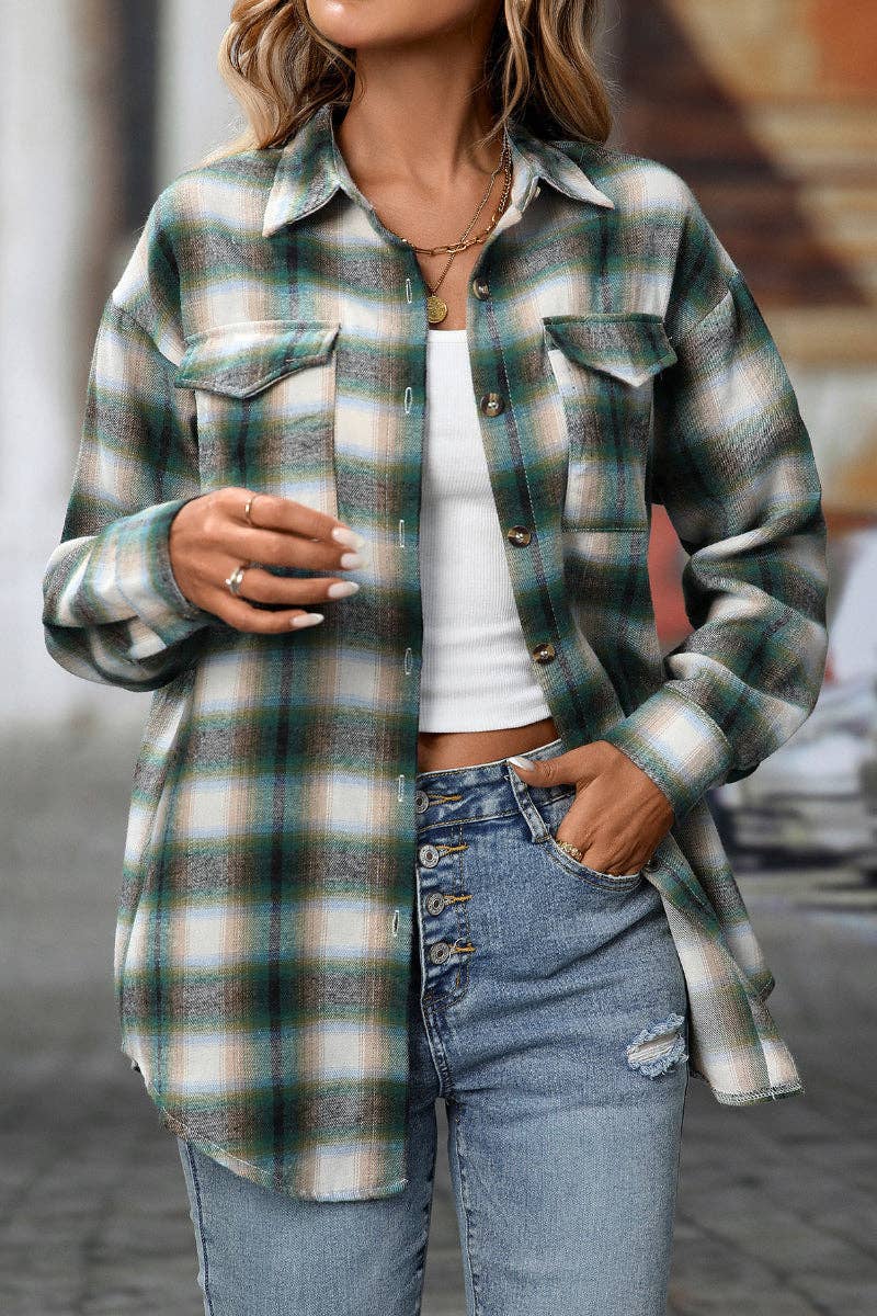 Lovesoft – wholesale Buttoned-down shirt – Women's – Plaid Button Down Shirt with Chest Pockets and Tie Hem13