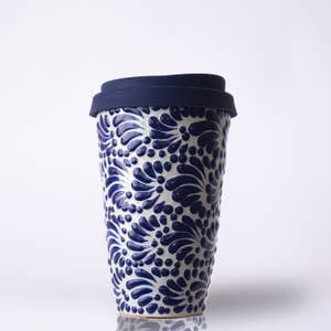 2 Talavera Style Hand-Painted Ceramic Mugs in Beige & White - Splendid  Spring