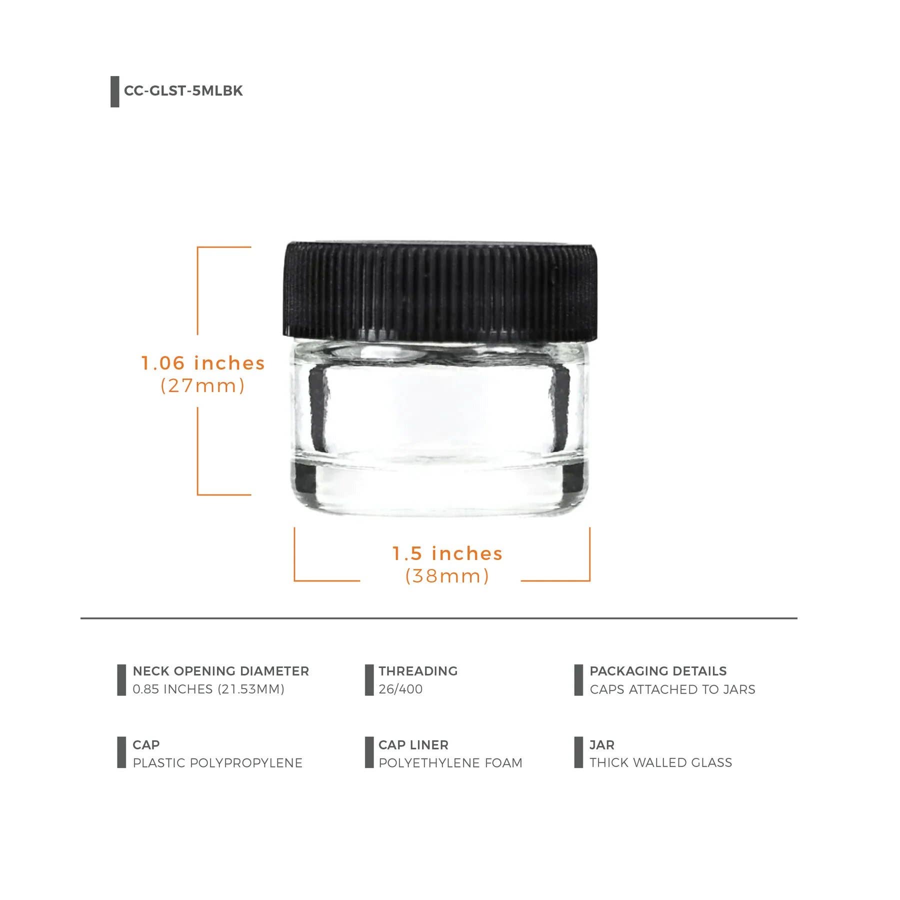 Human Objects® - Vente Pots - Récipient à concentré en verre à bouchon à vis de 5 ml, bouchon noir, 1 gramme6