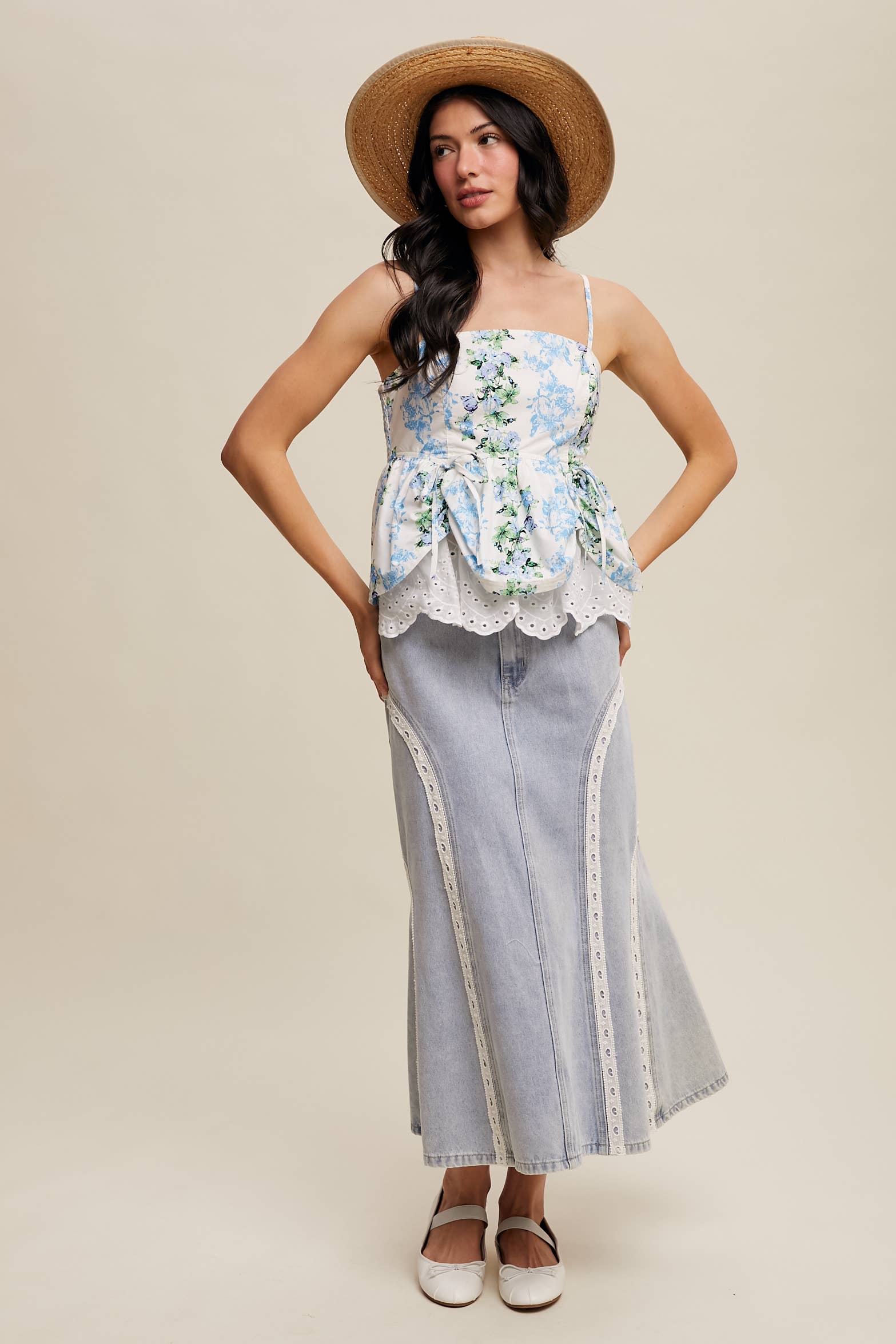 Listicle – wholesale Blouse – Women’s – Floral Peplum Top with Eyelet Hem20