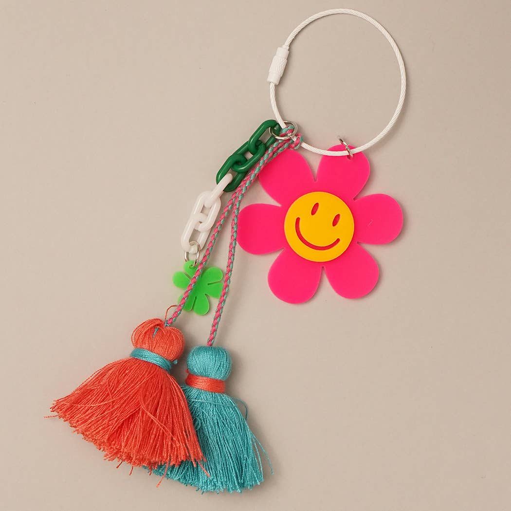 Fashion City - Wholesale Keychain - Women's - Happy Face Flower Color Tassel Keychain Bag Charm12