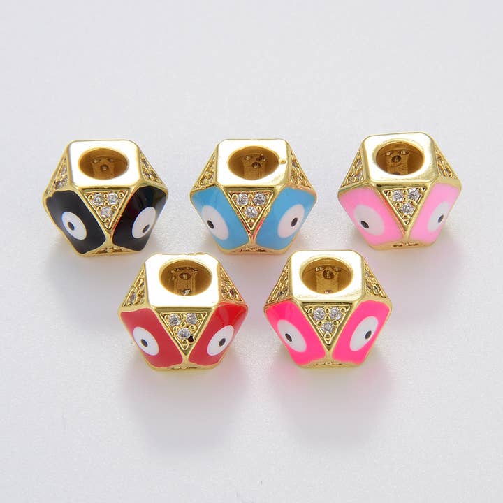 Micro pavé in zirconia cubica con perline Evil Eye riempite in oro, BD114 per la vendita all'ingrosso da parte di Beads Creation