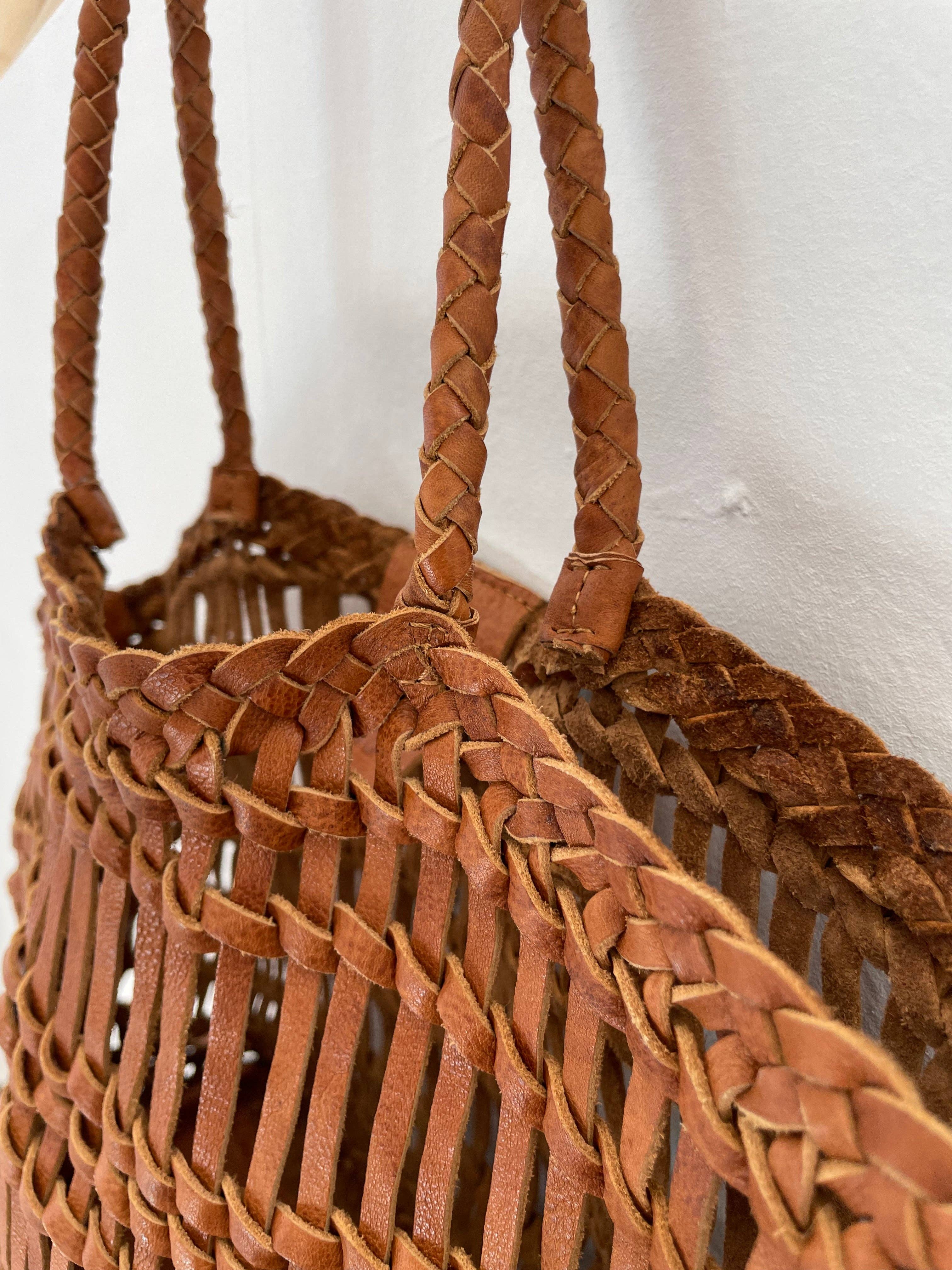 Happy French Gang – wholesale Beach bag – Luni Leather Woven Tan Bag8