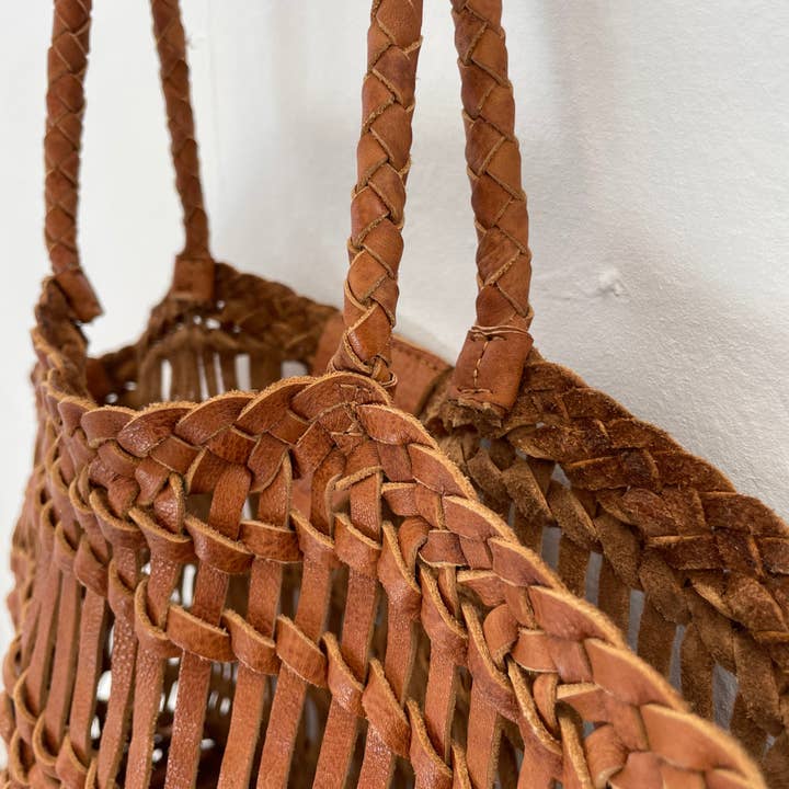 Happy French Gang – wholesale Beach bag – Luni Leather Woven Tan Bag8