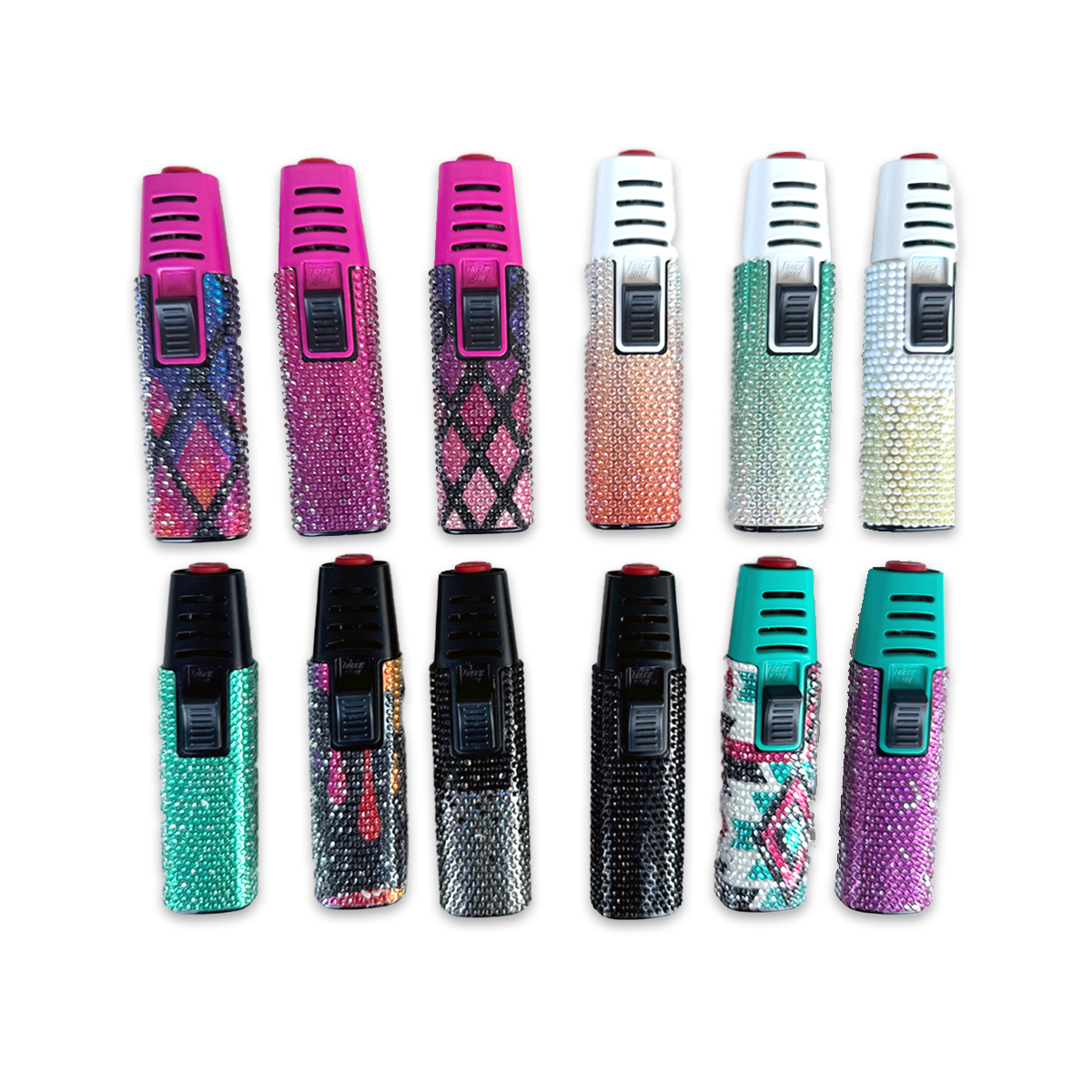 Novelty Brands - Wholesale Lighter - Torch Blue Rhinestone Stick Lighter Assortment - 12/Display2