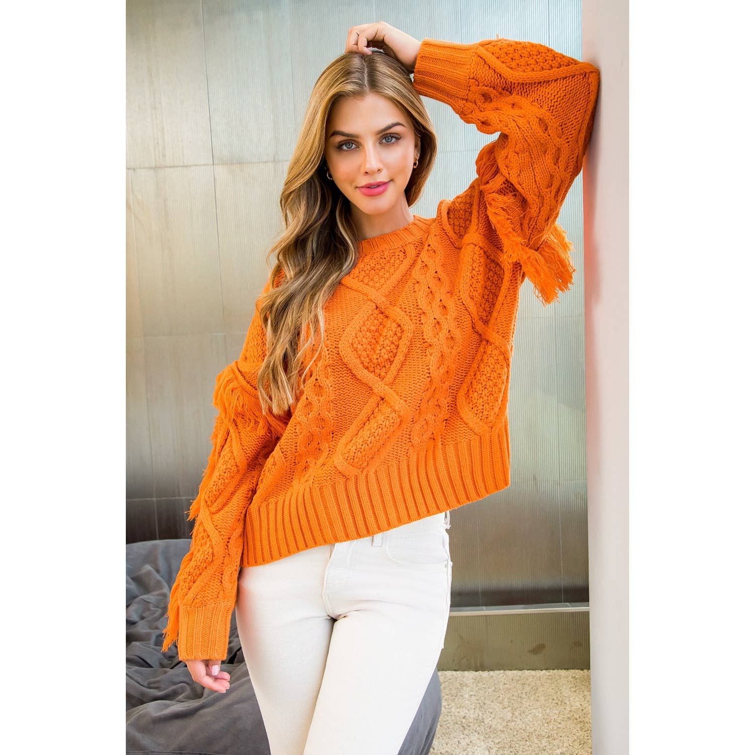 THML - Wholesale Knit Sweater - Women's - Knit Fringe Sleeve Sweater3