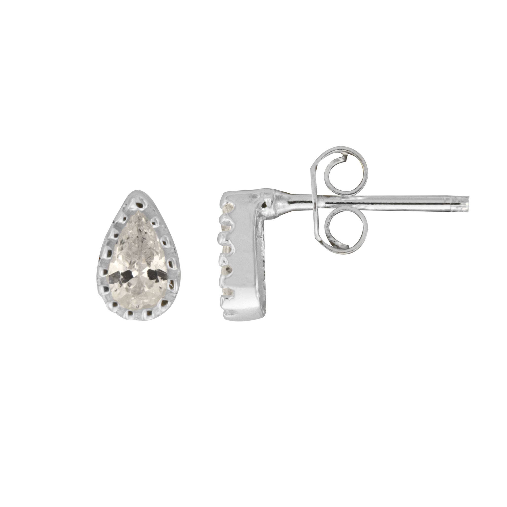 Luxe on Main LLC - Vente Clous d'oreille - Boucles d'oreilles clous en argent sterling avec goutte en CZ transparente1