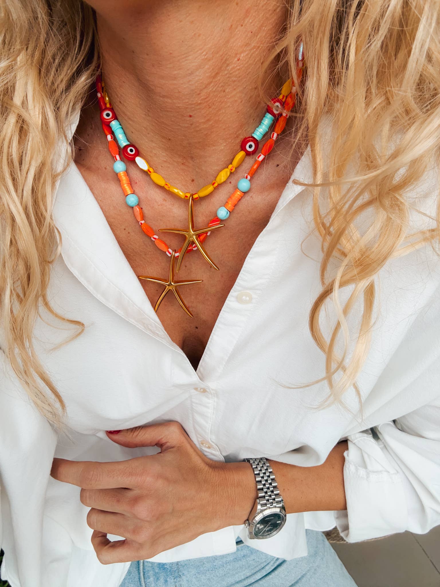 Goupi - Venta al por mayor Collares con colgantes/abalorios - Collar de verano con gran estrella de mar dorada en amarillo o dorado2