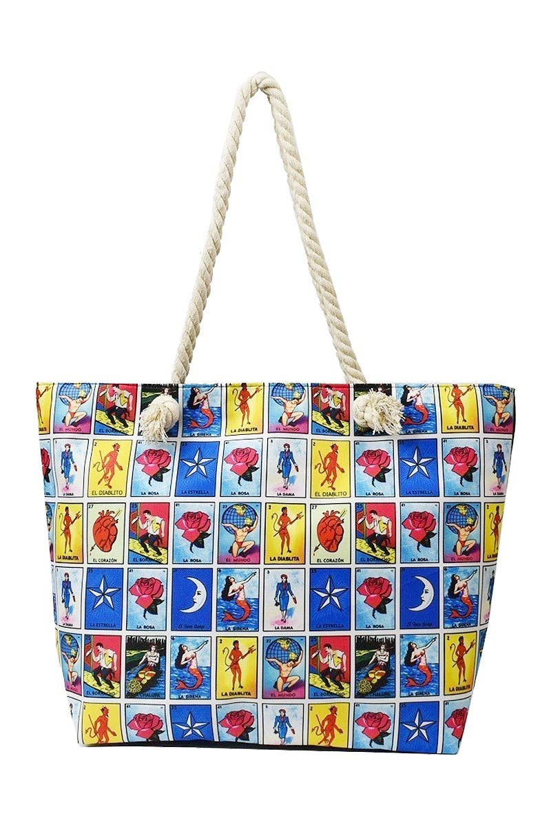 BLACK La Loteria Portrait Rope Handle Canvas Tote Bag for wholesale on Faire3