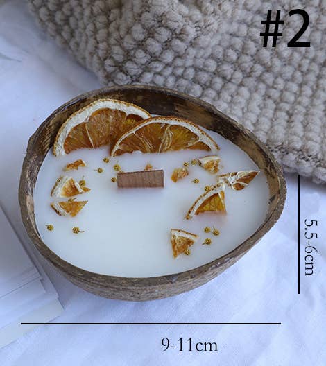 Candles Meta - Vente Bougie en bocal - Bougie Parfumée Décor de Fête avec Fleurs Séchées dans un Bol en Noix de Coco CM0642