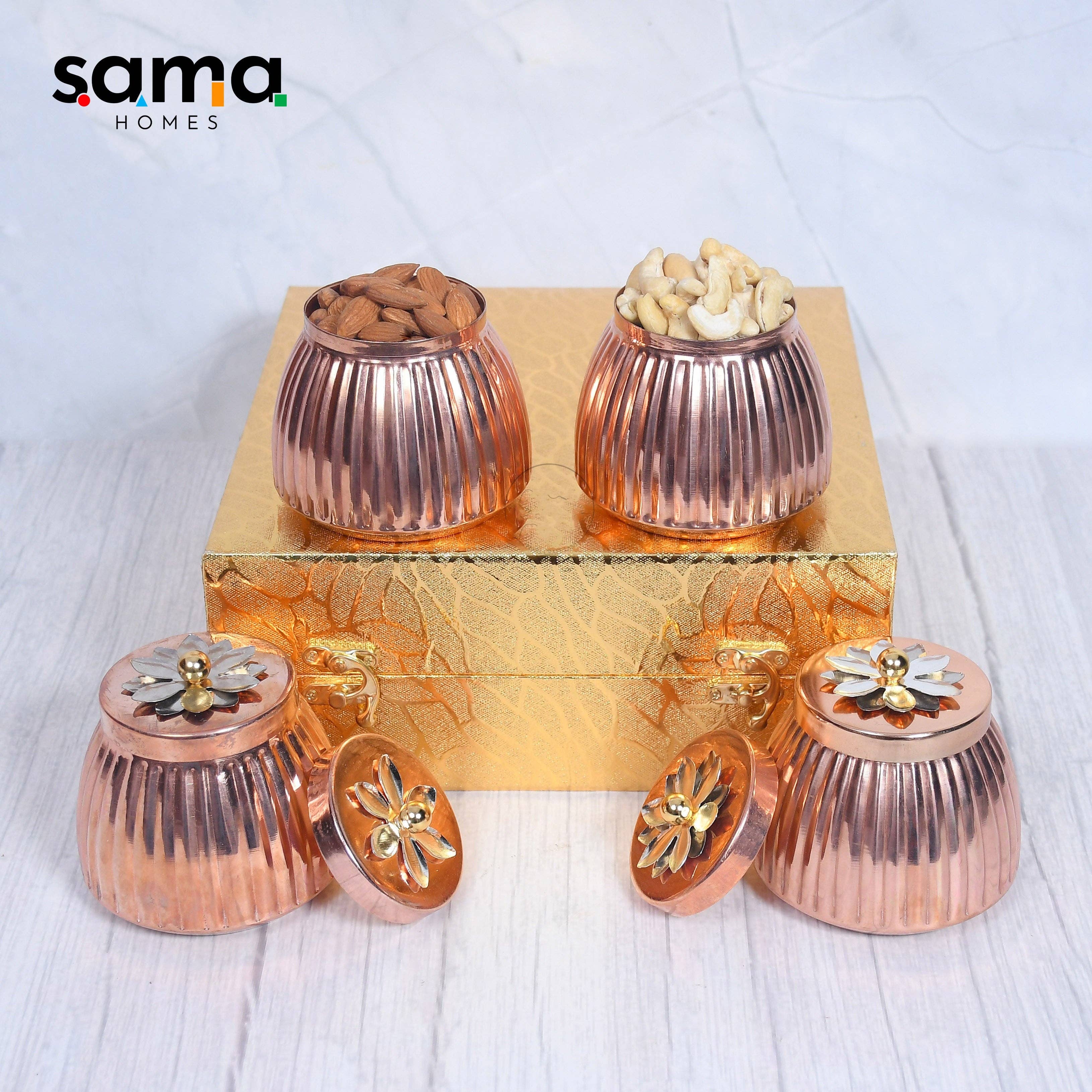 SAMA Homes - Vente Boîtes de conservation - Coffret cadeau en cuivre pour pots de fruits secs, lot de 4 et 26