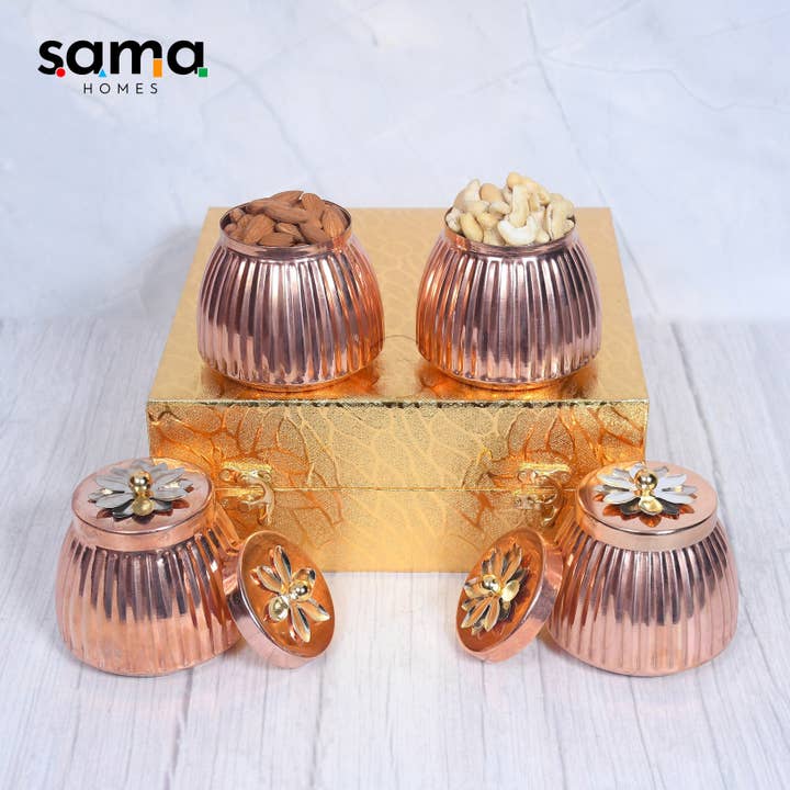 SAMA Homes - Vente Boîtes de conservation - Coffret cadeau en cuivre pour pots de fruits secs, lot de 4 et 26