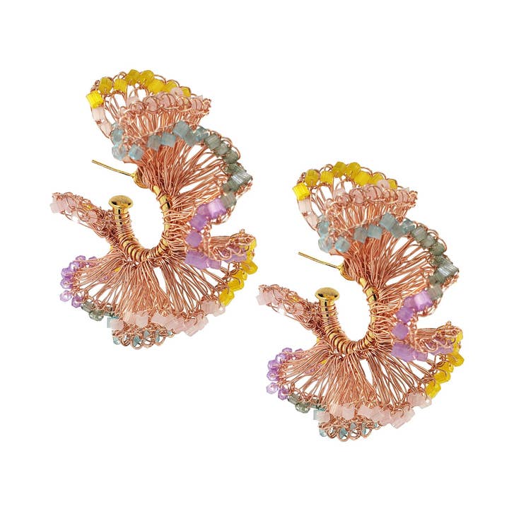 Pastel Mix & Rose Gold Rio Hoops Handmade Crochet Earrings for wholesale by Lavish By Tricia Milaneze